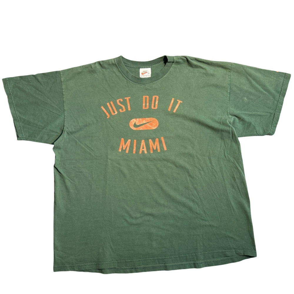 Vintage 90s Nike Just Do It Miami T-Shirt XXL‎ Green Orange Made in USA Swoosh